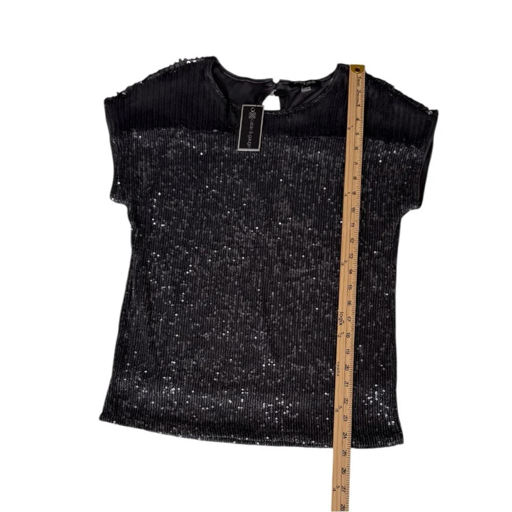 NWT Cable & Gauge Black/Gray Sequin Short Sleeve Lined Top Size Small-P - Picture 7 of 11